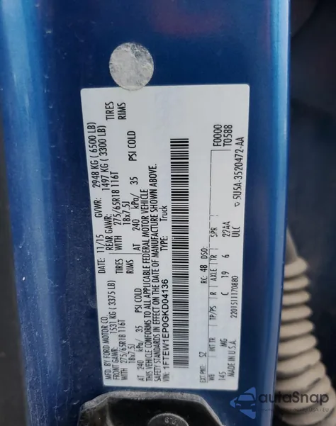 2016 Ford F150 Supercrew from USA, damaged, VIN 1FTEW1EP0GKD04136